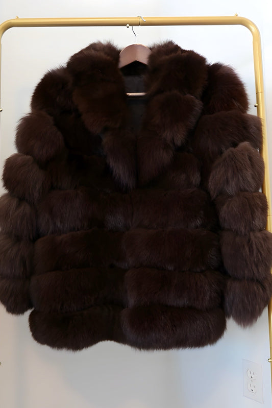 Deep Brown Fox Fur Oversize Coat - Sale