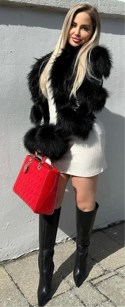 Crocodile Leather/Fur Trim Coat