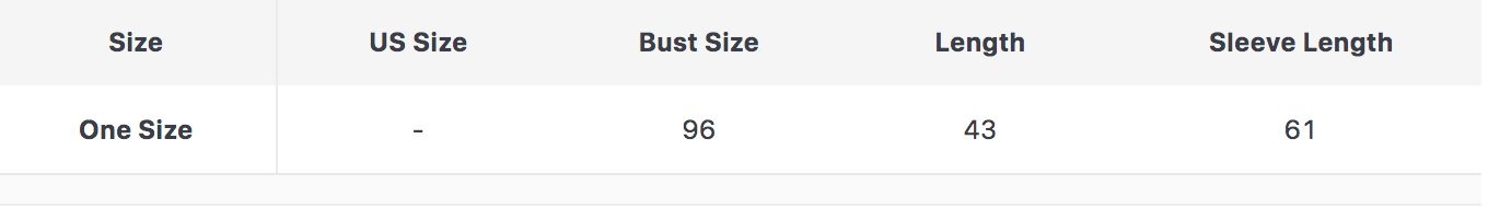 Size chart