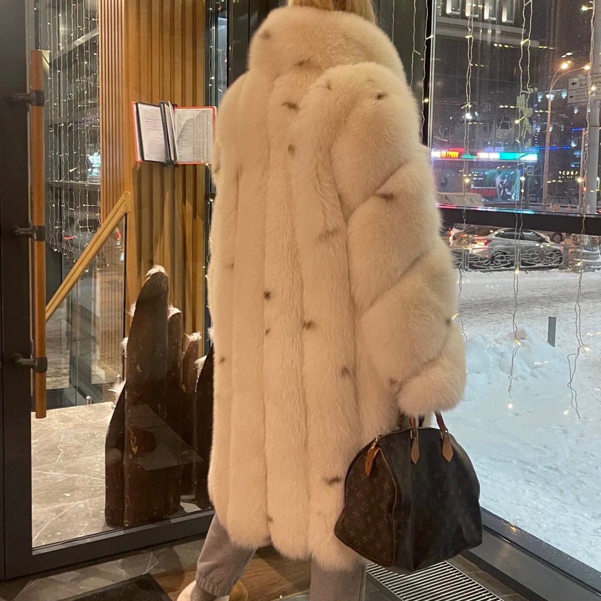 Spotted Fox Fur Long Coat -W25