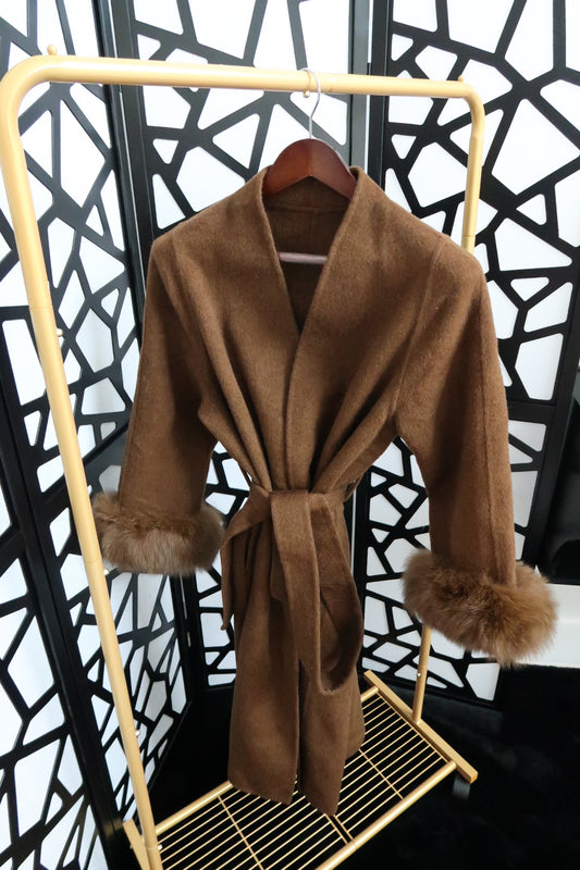 “Fairbanks” Long Cashmere Wrap Coat