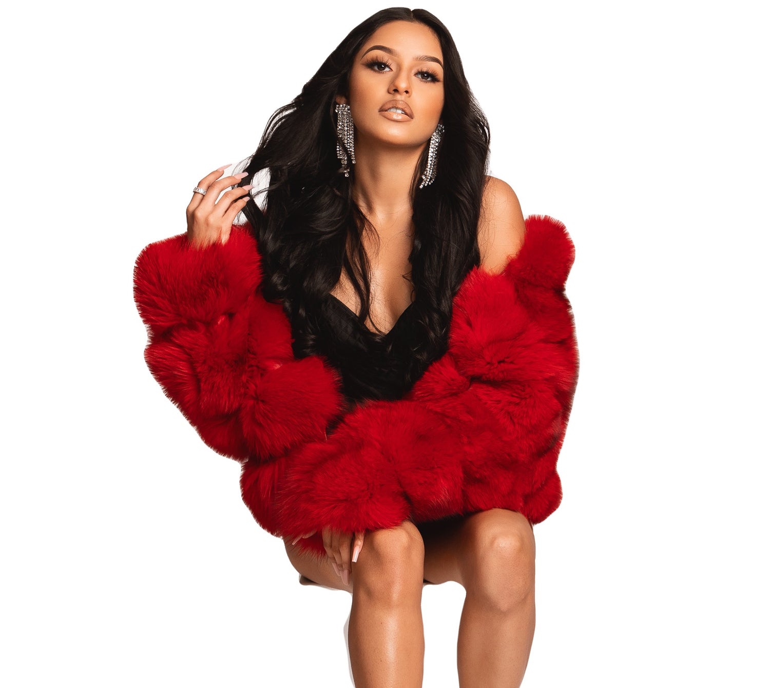 fur coat red dress Little Red Dress